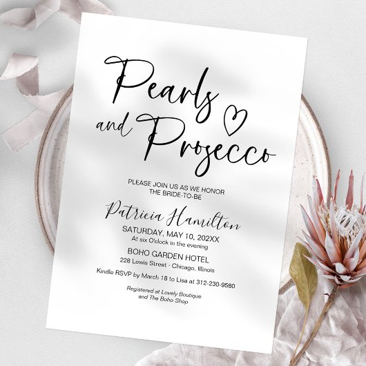 Invitation Fête de mariage Perles et Prosecco