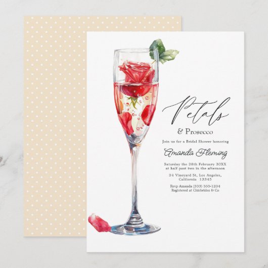 Invitation Fête de mariage Petals & Prosecco Champagne (Devant / Derrière)