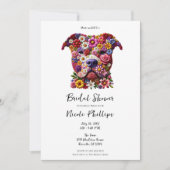 Invitation Fête de Mariage Pitbull Fleur Visage Chien Amoureu (Devant)