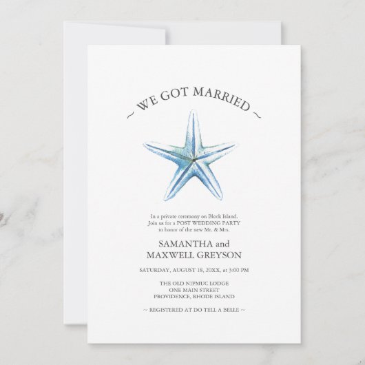 Invitation Fête de mariage post-plage Étoile de mer (Devant)