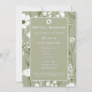 Invitation Fête de mariage printanière aux fleurs vertes et b