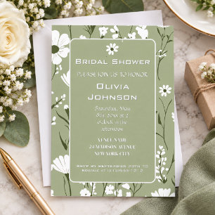 Invitation Fête de mariage printanière aux fleurs vertes et b