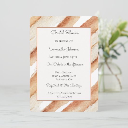 Invitation Fête de mariage rayée Latte de citrouille (Debout devant)