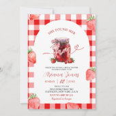 Invitation Fête de mariage Red Gingham Strawberry Summer Jam (Devant)
