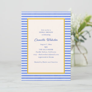 Invitation Fête de mariage rétro côtier bleu blanc rayé