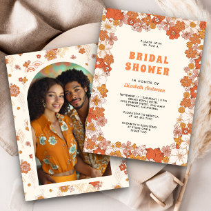 Invitation Fête de mariage rétro groovy orange crème