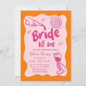 Invitation Fête de mariage rétro illustré orange rose (Devant)