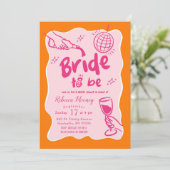 Invitation Fête de mariage rétro illustré orange rose (Debout devant)