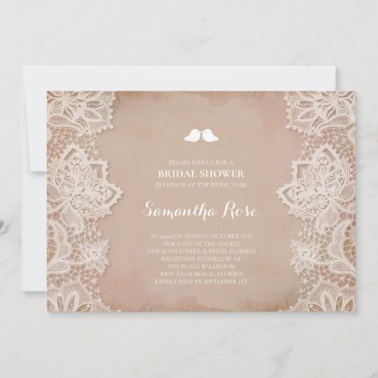 Invitation Fête de Mariage Rétro Rose en Dentelle (Devant)