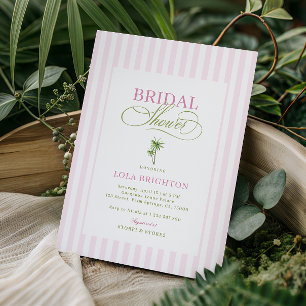Invitation Fête de mariage rétro rose et vert avec palmiers s