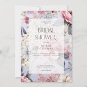 Invitation Fête de mariage romantique bleu rose et blanc flor (Devant)