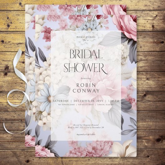 Invitation Fête de mariage romantique bleu rose et blanc flor