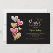 Invitation Fête de mariage rose et cœurs dorés (Devant)