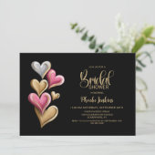 Invitation Fête de mariage rose et cœurs dorés (Debout devant)
