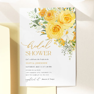 Invitation Fête de mariage Rose Florale Jaune