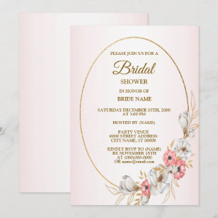 Invitation Fête de mariage rose géométrique florale dorée pêc