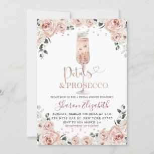 Invitation Fête de mariage Rose Gold Dusty Petals et Prosecco