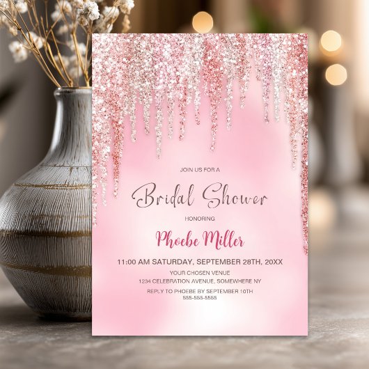 Invitation Fête de mariage rose pailletée