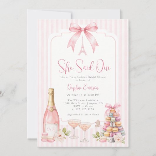 Invitation Fête de Mariage Rose Parisien (Devant)