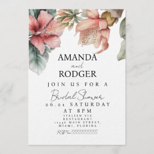 Invitation Fête de mariage rose pêche florale rêveuse