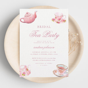 Invitation Fête de mariage rose poudré Tea Party 