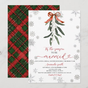 Invitation Fête de mariage Ruban Rouge Gui Flocons de Neige