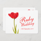 Invitation Fête de mariage Ruby tulip rouge art 40ème invitat (Devant / Derrière)