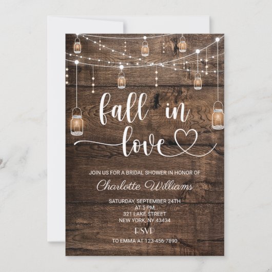 Invitation Fête de mariage rustique « À l'automne, je tombe a (Devant)