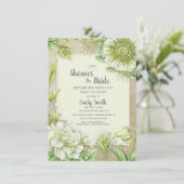 Invitation Fête de mariage rustique avec fleurs blanches crém (Debout devant)
