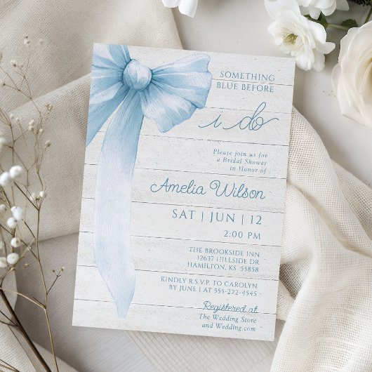 Invitation Fête de mariage rustique avec un nœud bleu