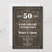 Invitation Fête de mariage rustique en bois pour 50e annivers (Devant)