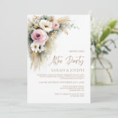 Invitation Fête de mariage rustique rose et blanc après la cé (Debout devant)