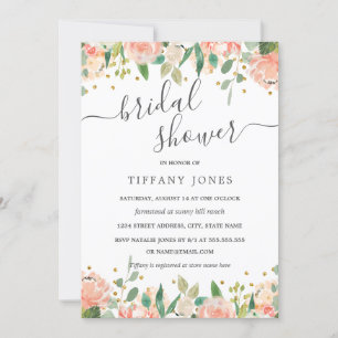 Invitation Fête de mariage rustique rose floral en or
