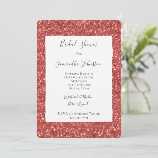 Invitation Fête de mariage scintillante pailletée rouge (Debout devant)