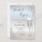 Invitation Fête de mariage Silver Drips Perles Prosecco (Devant)
