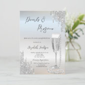 Invitation Fête de mariage Silver Drips Perles Prosecco (Debout devant)