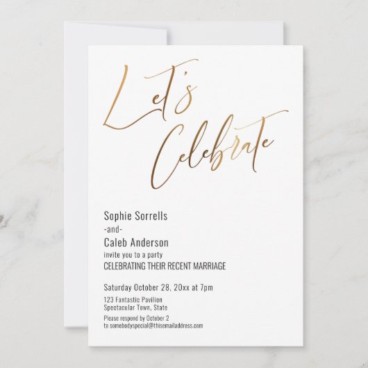 Invitation Fête de mariage simple Or célébrons (Devant)