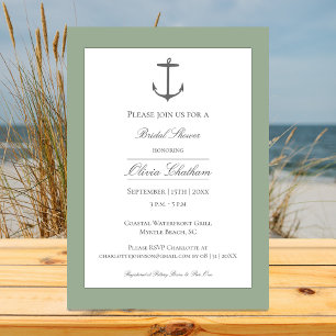 Invitation Fête de mariage simple thème d'ancre marine Vert