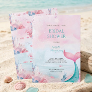 Invitation Fête de mariage sirène Océan Aquarelle Rose Rêveus