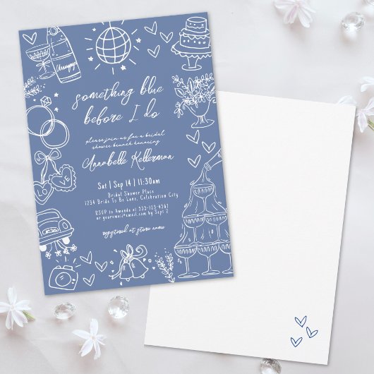 Invitation Fête de mariage Something Blue dessinée à la main