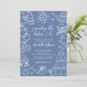 Invitation Fête de mariage Something Blue dessinée à la main (Debout devant)