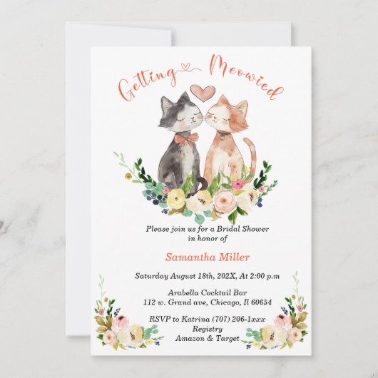 Invitation Fête de mariage sur le thème des chats mignons (Devant)