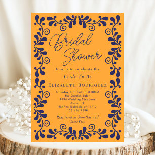 Invitation Fête de mariage Talavera Mexicaine Bleu Jaune