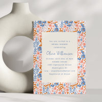 Fête de mariage Terracotta Bleu Floral Folk Orange