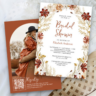 Invitation Fête de mariage Terracotta Fleurs Sauvages Blanc