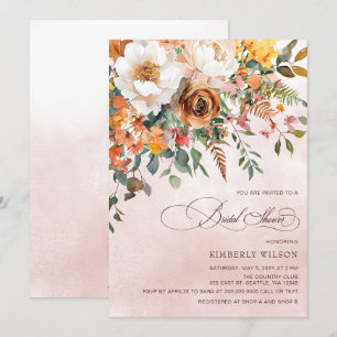 Invitation Fête de mariage Terracotta Orange Floral Automne