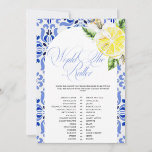 Invitation Fête de mariage That's Amore Lemon Italian Blue Ti