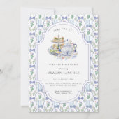 Invitation Fête de mariage thème thé à la mode florale bleue  (Devant)