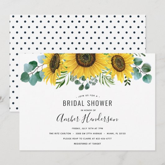 Invitation Fête de mariage Tournesol et Points (Devant / Derrière)