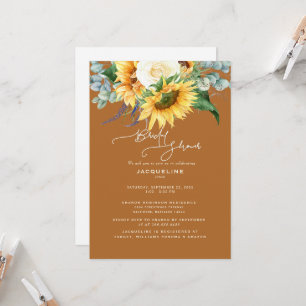 Invitation Fête de mariage Tournesol Eucalyptus Soleil Orange